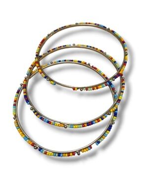 Colorful Beaded Bangles Bracelets Trio Set